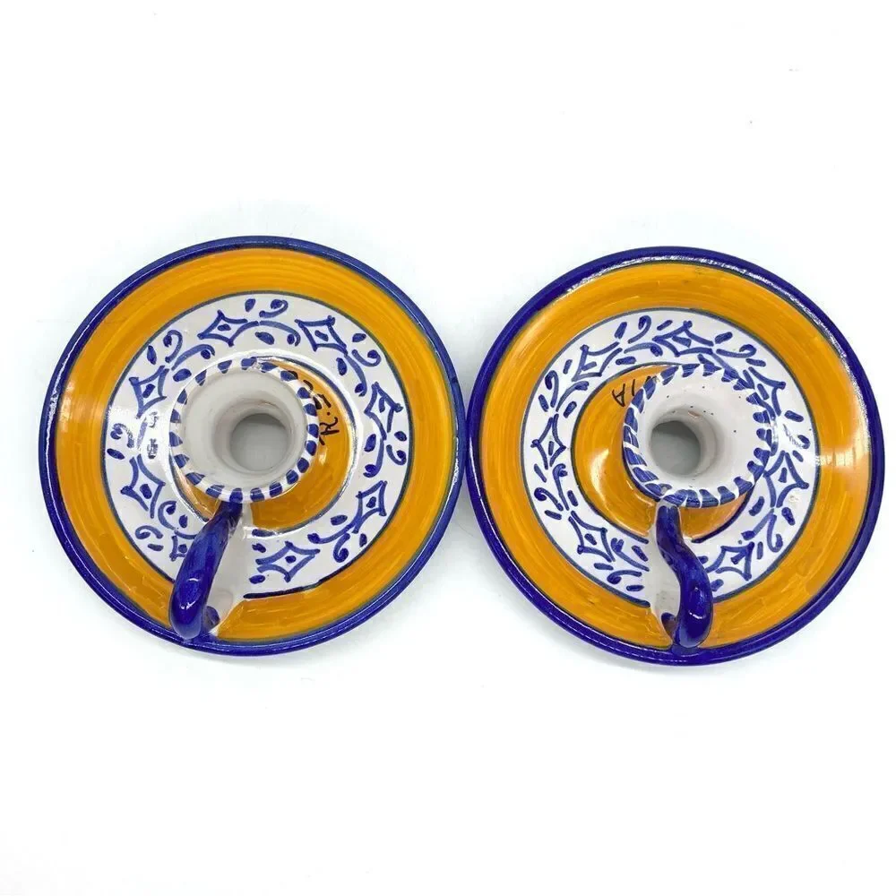 Fiesta Yellow Spanish Finger Loop Candlestick Holders